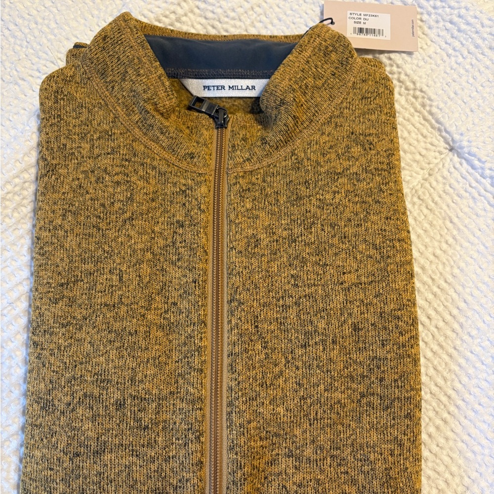 Peter Millar Men's Medium, Golden Yellow/Black Speckled Full Zip Vest